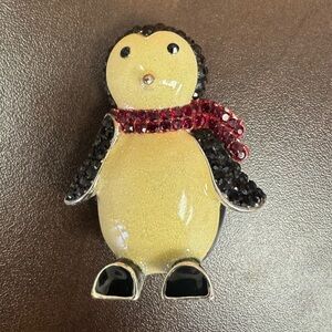 Penguin Brooch with Red Scarf